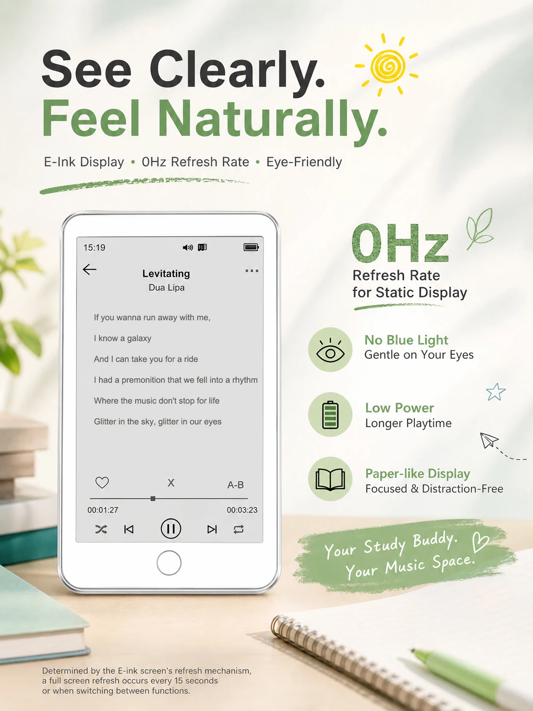 2026 Schüler E-Ink Bildschirm MP3-Player Ohne Blaulicht 64GB Verlustfreie FLAC/APE Eingebaute Hintergrundbeleuchtung | 75H Akku-Rekorder mit langer Laufzeit – Detail 2