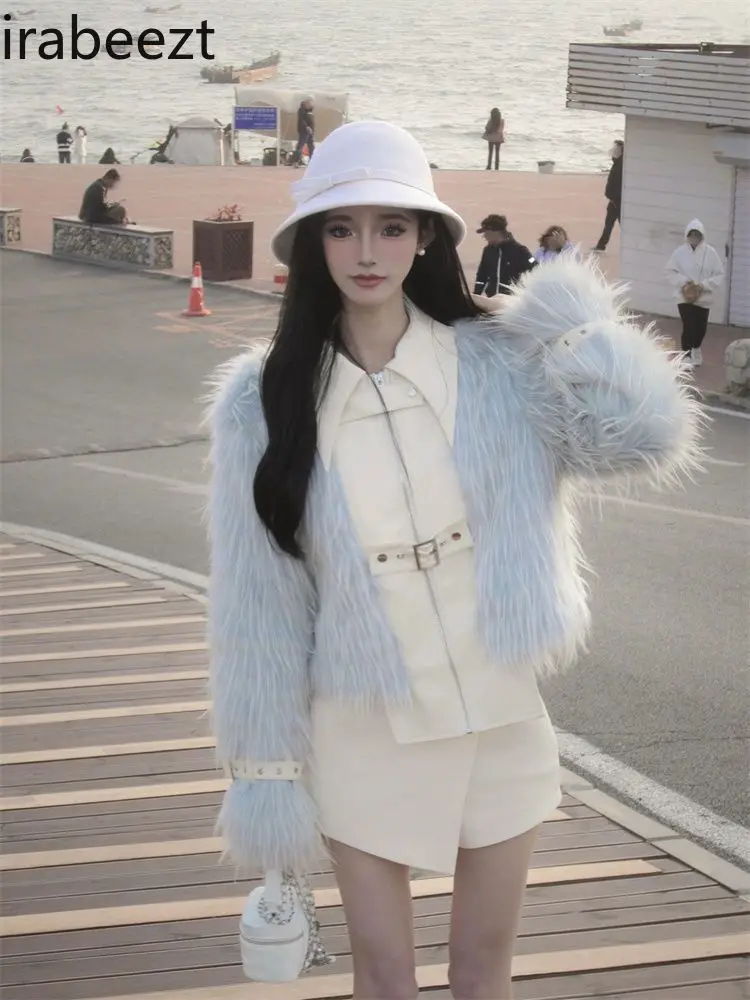 Winter New Fashion Temperament High End Fake Two Environmentally Friendly Fur Coat High Waist Skirt Suit Women