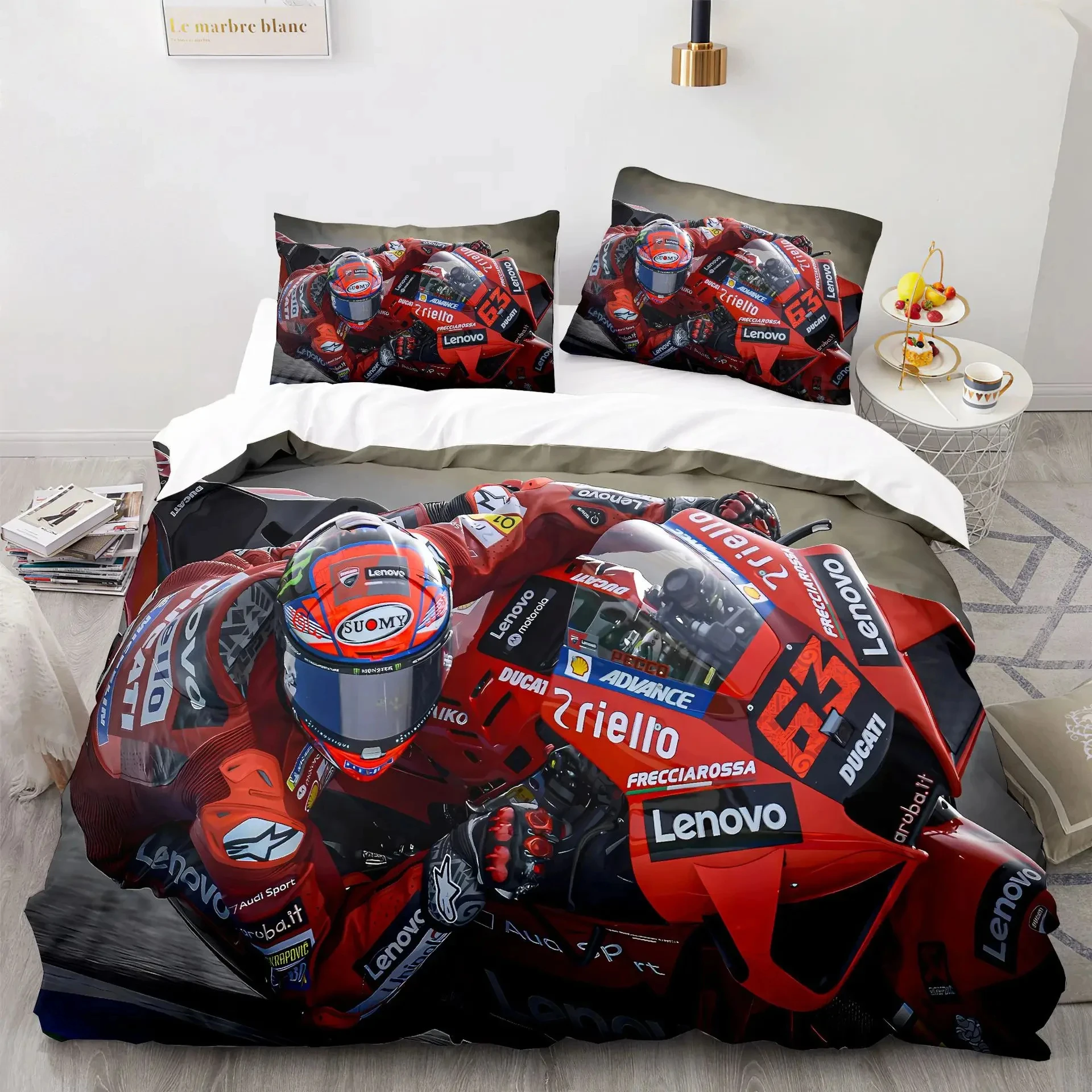 Imagem -06 - Conjunto de Cama Impressão 3d Marc Marquez Capa de Edredão Cama Colcha Fronha Consolador Rei Queen Size Meninos Adulto 93