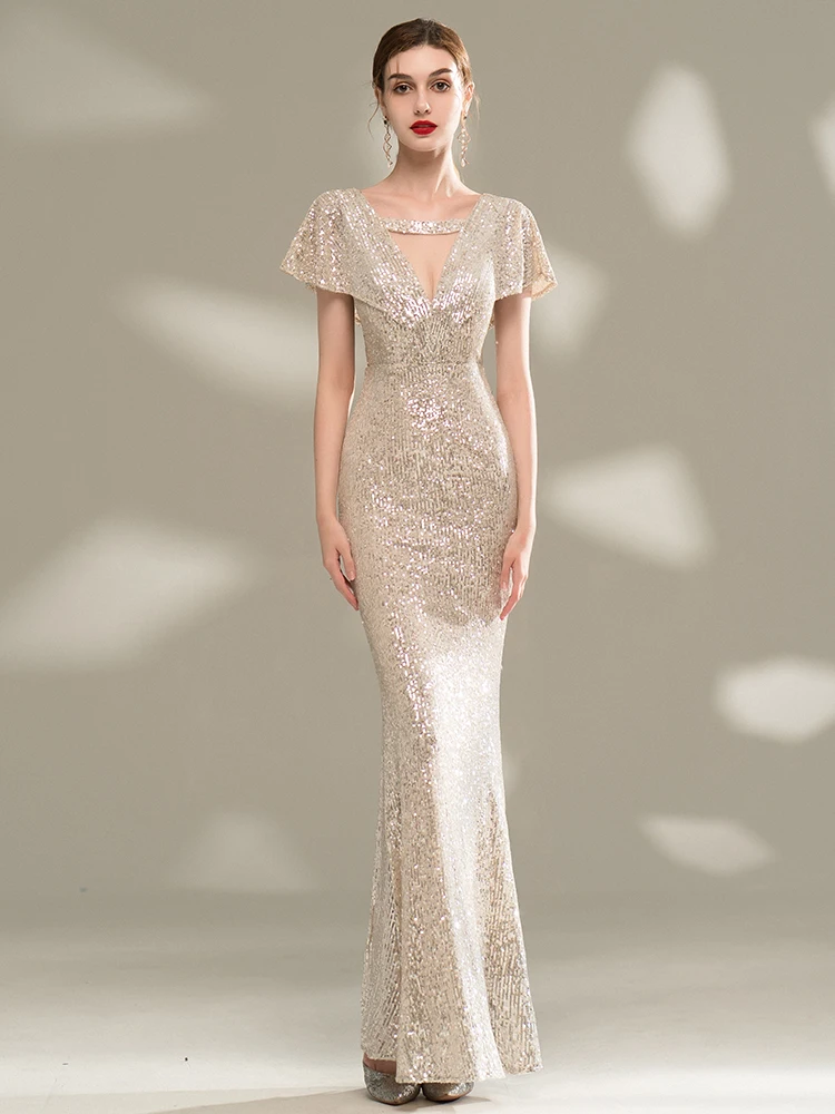 

Новое вечернее платье Ele Long Tail Fibone 2025 для женщин: Бальное платье королевского кроя, стройнящее, с блестками, со средней талией, в корейском стиле