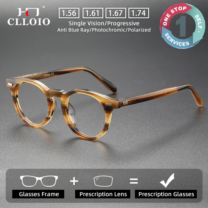 CLLOIO Trendy Durable Vintage Versatile Prescription Glasses Blue Light Blocking Acetate Frame Oval Progressive Myopia Eyewear