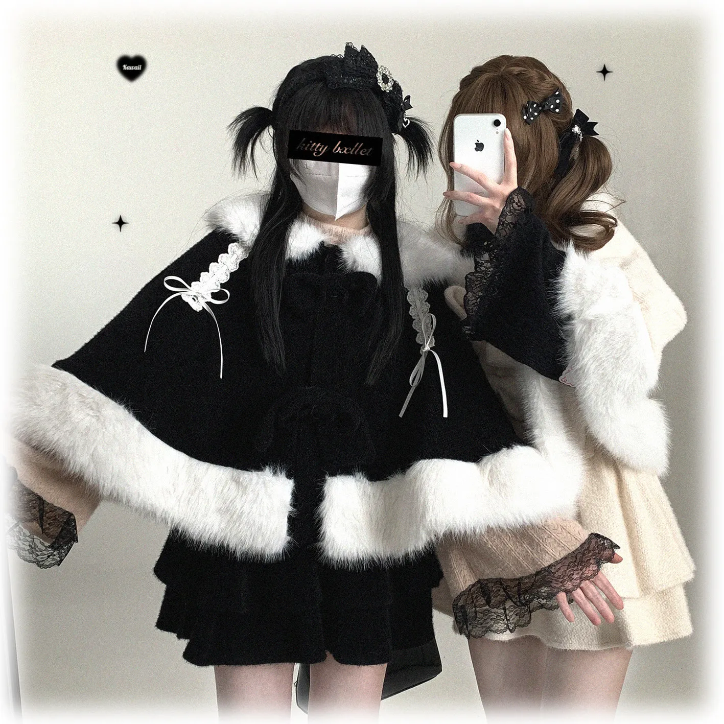 الألغام اليابانية لوليتا مقنعين عباءة للنساء الفتيات لطيف القوس الحلو الوردي العباءات السيدات الرؤوس Y2k سترة قصيرة شتاء جديد 2025