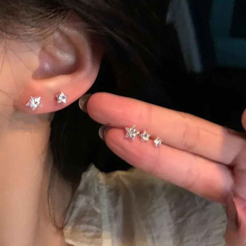 

Real 925 Sterling Silver Geometric Zircon Star Stud Earrings for Women Fine Jewelry Light Luxury Allergy Minimalist Accessories