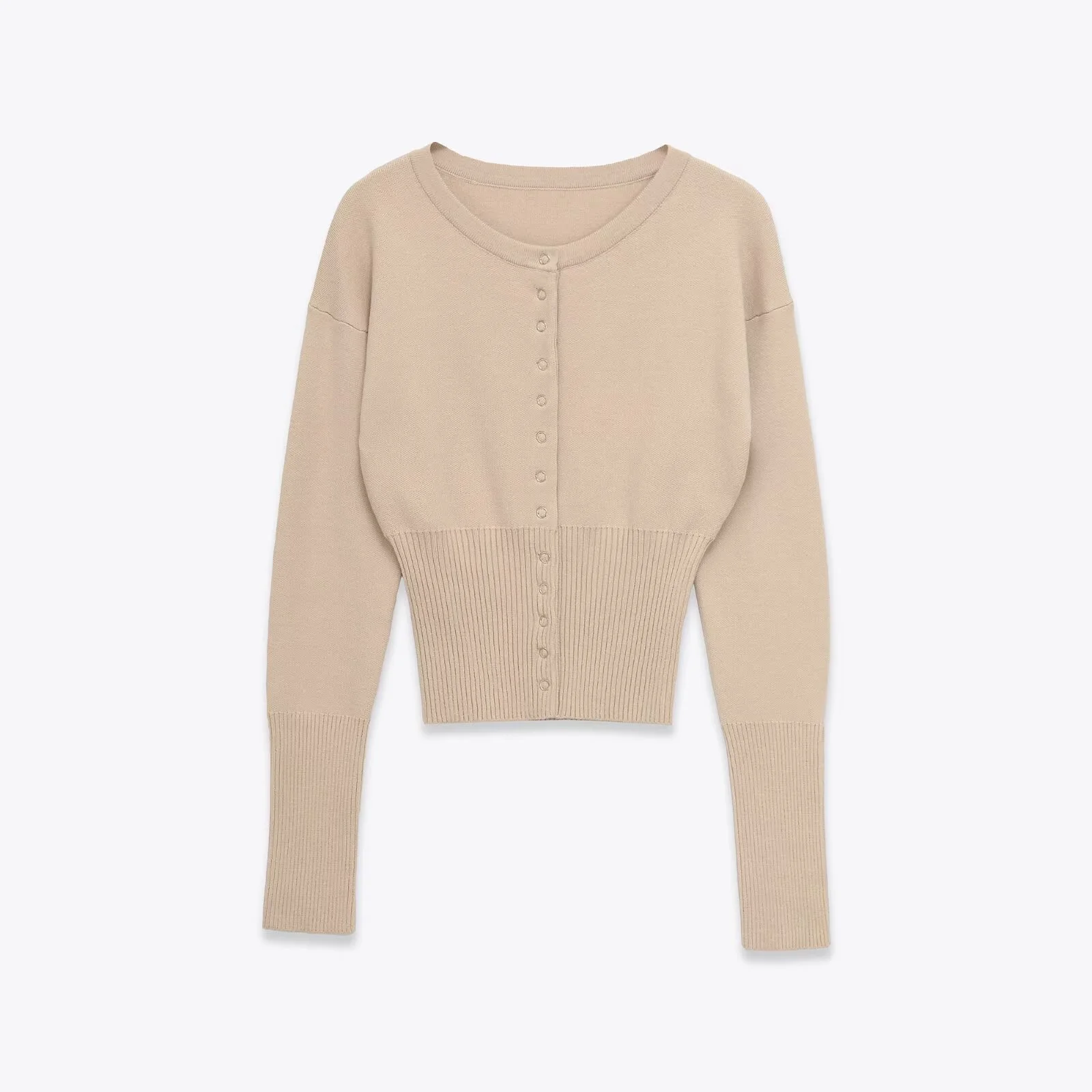 2025 otoño nuevo cárdigan de punto de manga larga con cuello redondo y botones ocultos con cintura retro informal para mujer