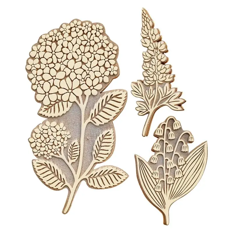 

Floral Stamps Vintage Wood Plant Stamp 3pcs Clear Pattern Retro Plant Floral Seal For Paper Stencil Artwork Card Decorating