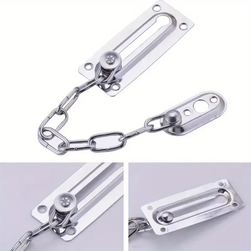 1pc Security Door Chain Home Office Lock Guard Latch Stainless Steel Silver Sliding Fastener For Home Door Lock Hardware