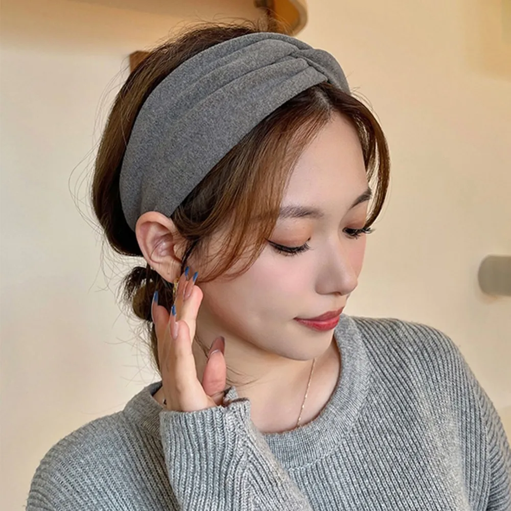 Nice Headband Solid Color Wide Turban Cross Knot Knit Hairband Girls Wash Face Hair Accessories Autumn Cotton Twisted Headwrap