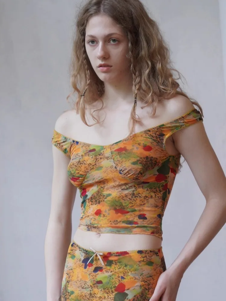 

Женский топ Morrieyuan Pure Desire U-Ne-oulder: сексуальный, дышащий, с высокой талией, с леопардовым принтом...