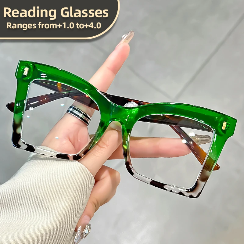 Oyalie Trendy Large-Frame Reading Glasses, Large Square Frame, Breaking Traditional Trends, Accessories That Enhance the Refined and Clear Vision, Reading Glasses with Prescription Coverage from +1.00 to +4.00 Degrees