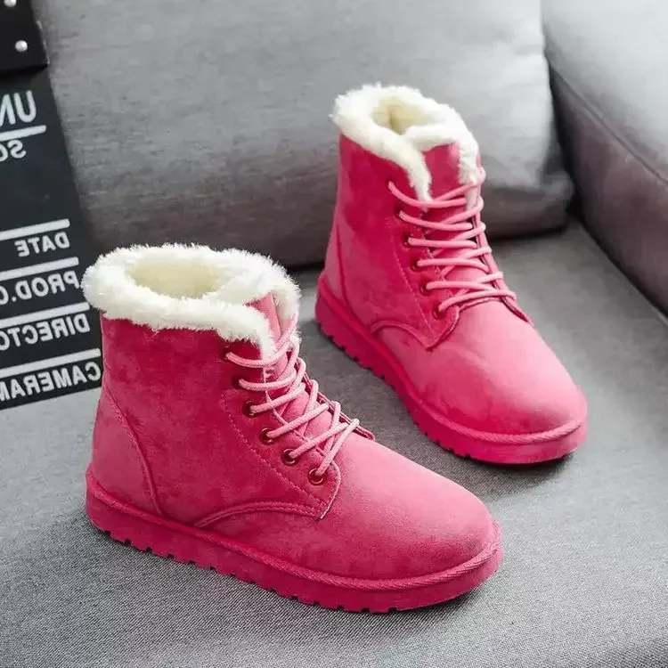 

2022 Women Winter Snow Boots Warm Flat Plus Size Platform Lace Up Ladies Women's Shoes New Flock Fur Suede Ankle Boots 35-43