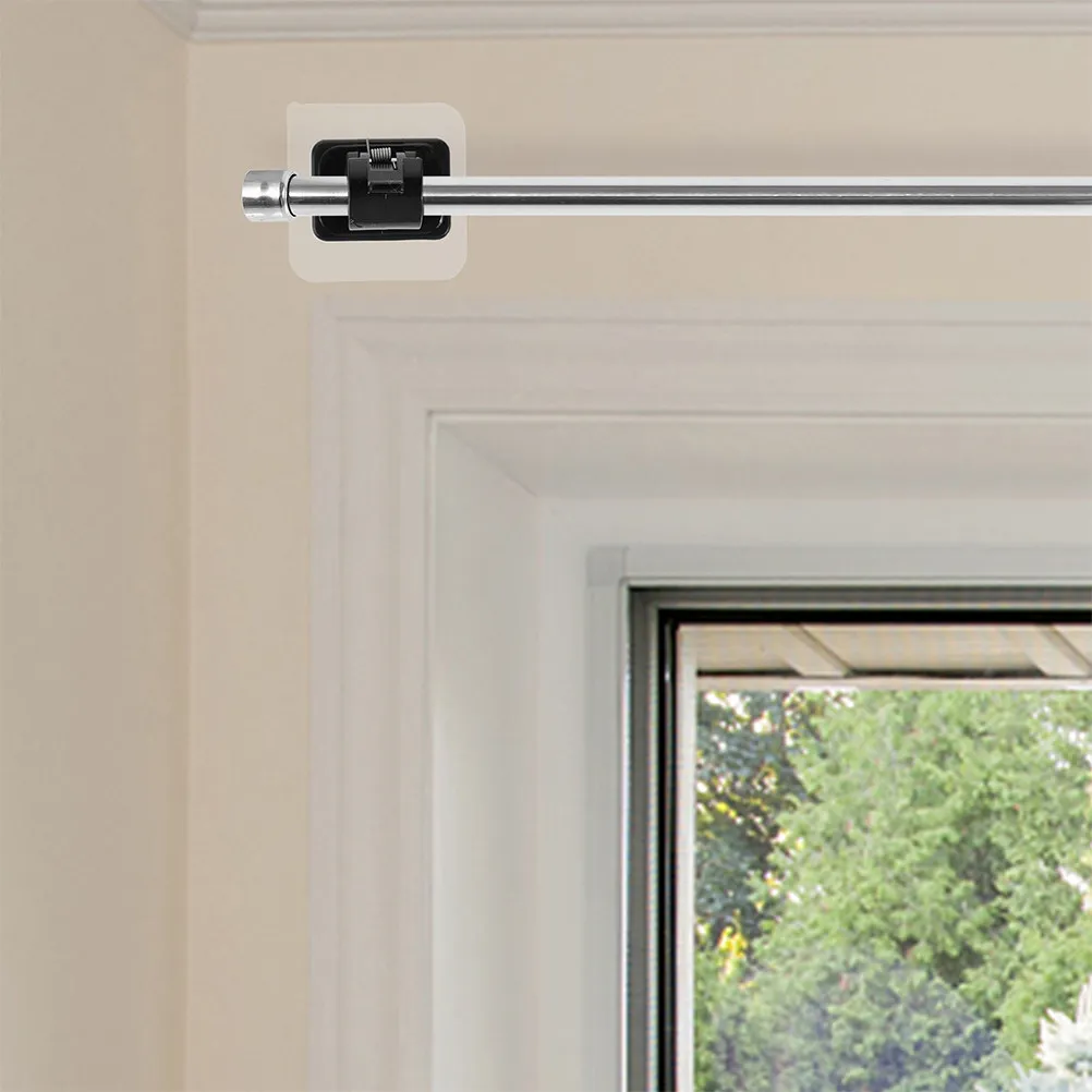 10 Pcs Hooks Adhesive Curtain Rod Hardware Ceiling Brackets Black Holders No Drilling