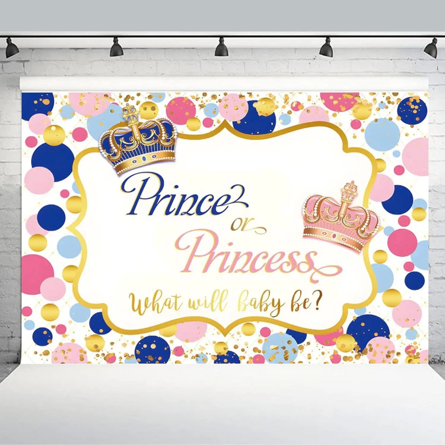 Royal Prince or Princess Gender Reveal Photography Backdrop Blue Pink Crown Boy or Girl What Will Baby Be Baby Shower Background