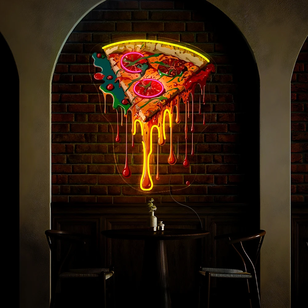 Dripping Pizza Led Neon Sign for Pizza Shop Decor Neon Restaurant Kitchen Wall Hanging Neon Light Custom Business Light Sign