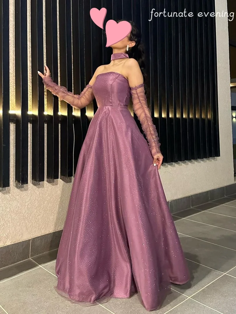 

Fortunate Evening Elegant Vintage Sweet Shiny Gloves Strapless Purple Customize Formal Occasion Prom Dress Evening Party Gowns