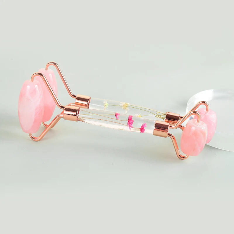 Natural Facial Massager Face Roller Gua Sha Scraper Double Heads Jade Stone Roller Skin Care Rose Quartz Massage for Face Body