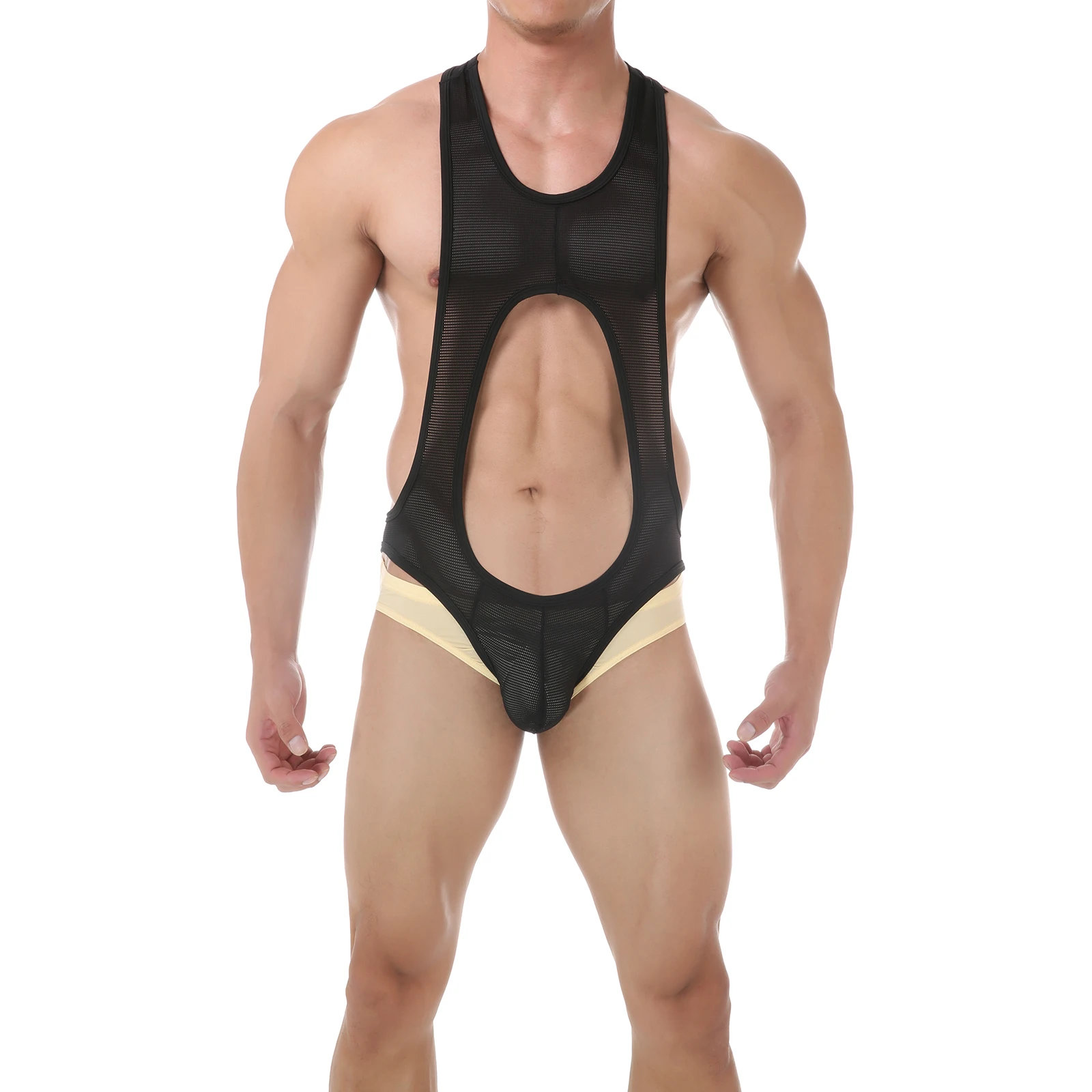 

Men's Wrestling Singlet Sexy Mesh Hollow Backless Jumpsuit Breathable Fitness Leotard Man Sports Bodysuits One-piece Lingerie