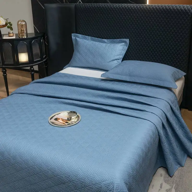 Lightweight Summer Quilt Solid Color 100% Cotton Sateen Quilted Bedspread Set 3pcs - Smooth Bed Coverlet for King Queen Size