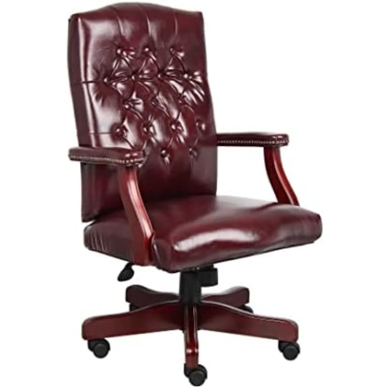 Boss Classic Executive Oxblood Vinyl Chair With Mahogany Finish Frame