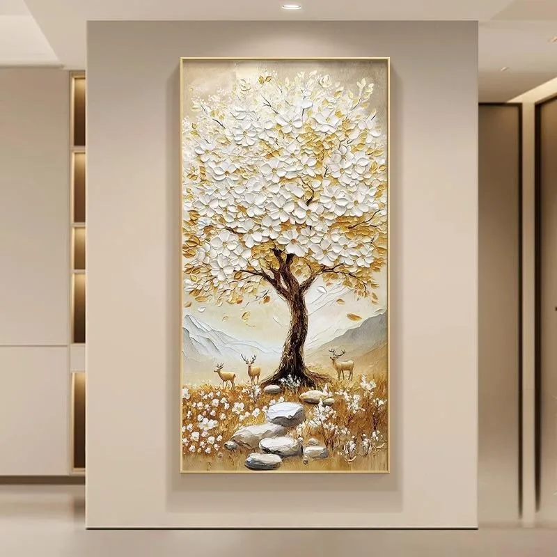 Plant hand drawn oil painting, entrance decoration painting,corridor hanging painting, abstract three-dimensional mural paints