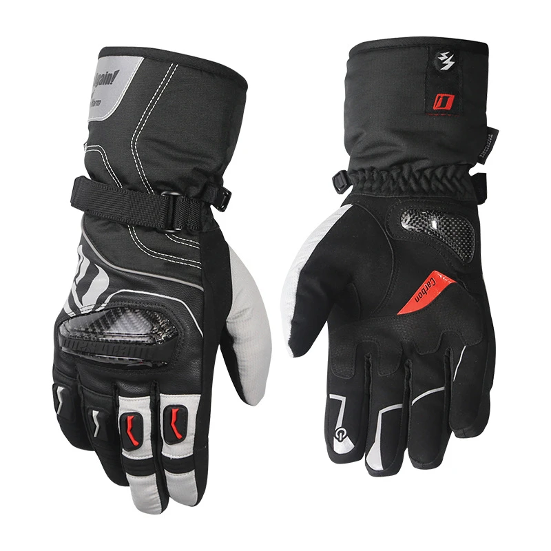 Onesagain Winter Warme Handschoenen Lange Waterdichte Koude Koolstofvezel Shell Bescherming Motorfiets Off-Road Reflecterende Handschoenen