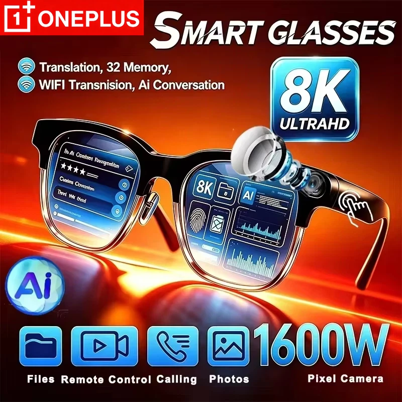 OnePlus Wireless AI Smart Glasses Bluetooth Remote Touch Control Photo Video Translator Record Voice Assistant óculos Inteligent