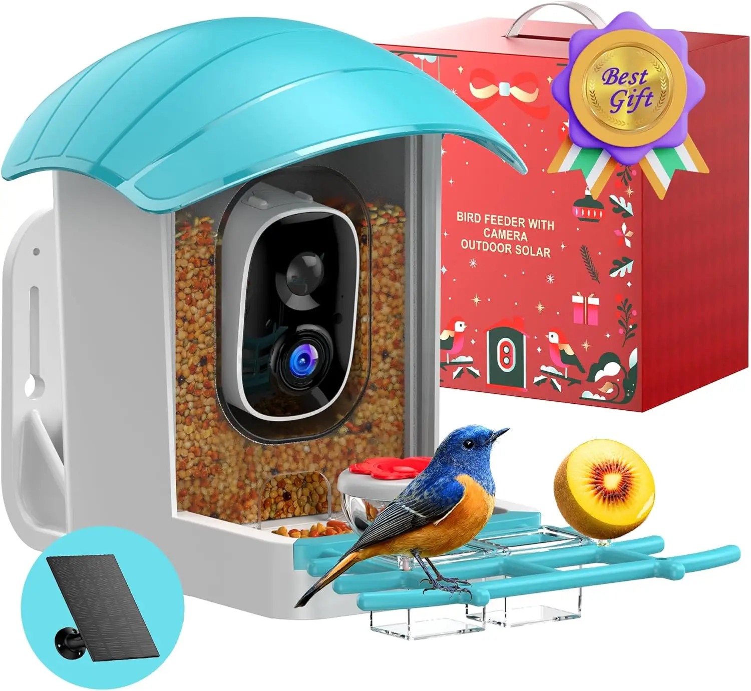 

Солнечная кормушка для птиц с камерой 2K, ИИ-идентификацией птиц, Wi-Fi и прямой трансляцией видео, а также двусторонней аудиосвязью для сада и улицы