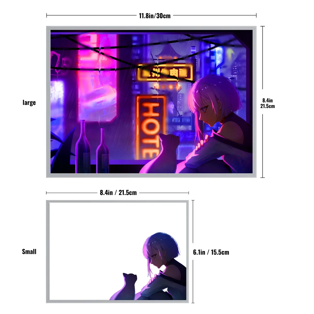 Anime cyberpunk neon decorative night light,USB plug HD 3 color dimming,minimalist photo frame,trendy decoration e-sports room