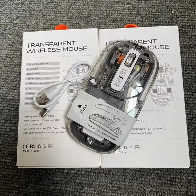 Transparent Bluetooth Wireless Mouse 2.4G Wireless Connection Rechargeable Magnetic Mouse Mini Silent Mouse for Laptop Computer
