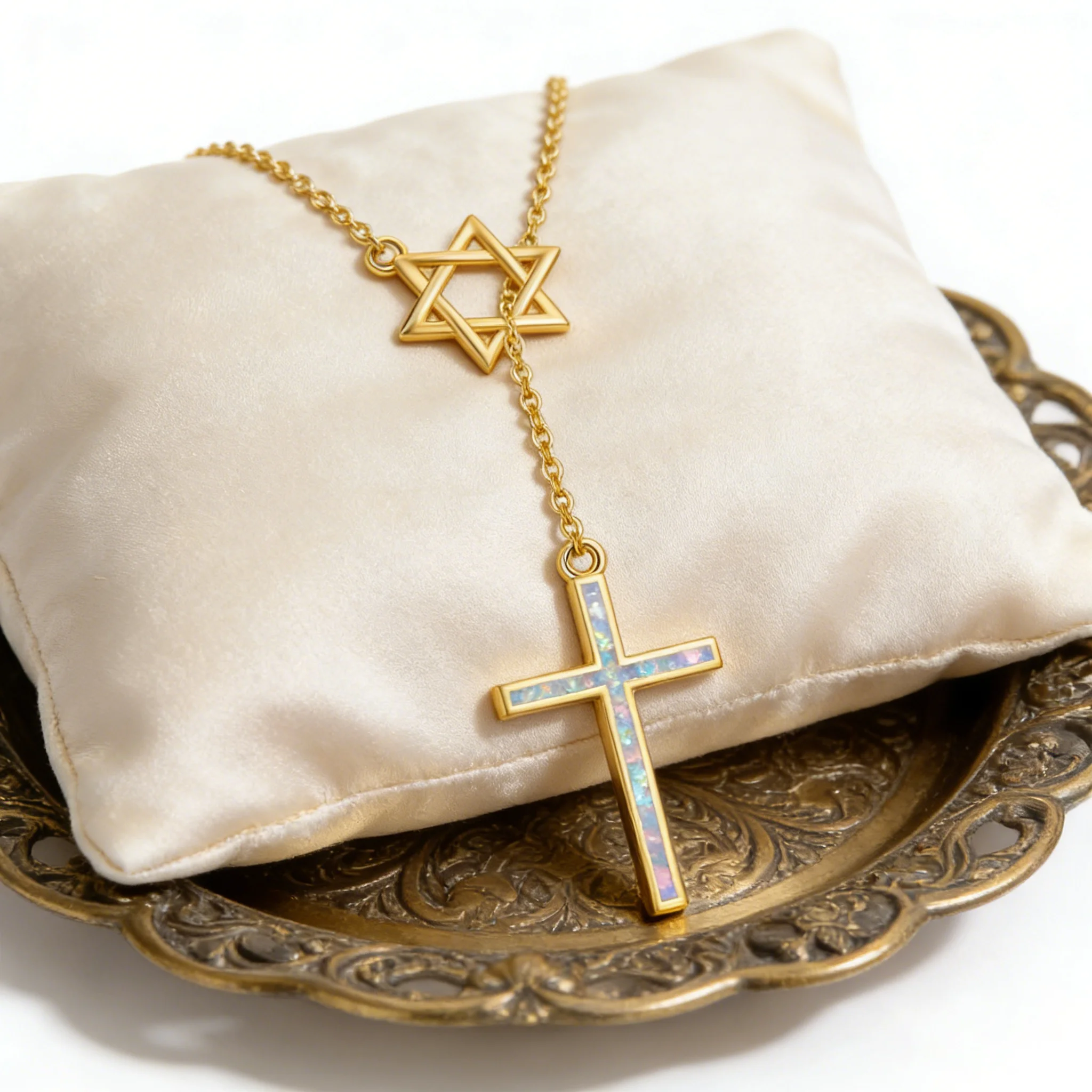 Star of David Cross Necklace for Women White Opal Inlay vintage Jewelry Perfect Gift for Birthday Anniversary Daily  Faith Wear