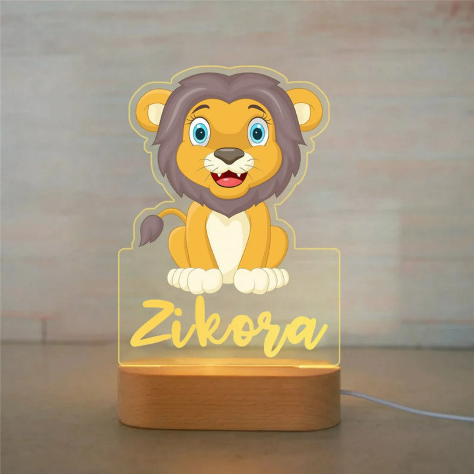 Imagem -04 - Nome Personalizado Led Usb Luz Noturna Design Animal Personalizado Lâmpada Acrílica para o Quarto das Crianças do Bebê Decoração de Casa Presente Aniversário