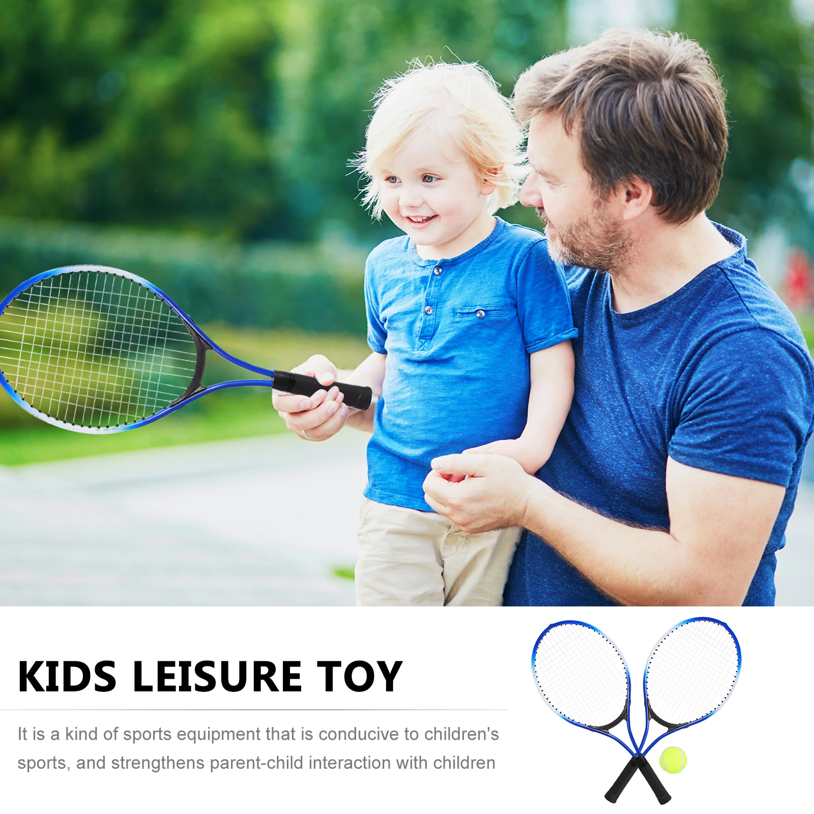 

2 Kids Tennis Rackets Set Lightweight Portable Outdoor Sports Toy Safe Durable Oval Racket Surface Beginner