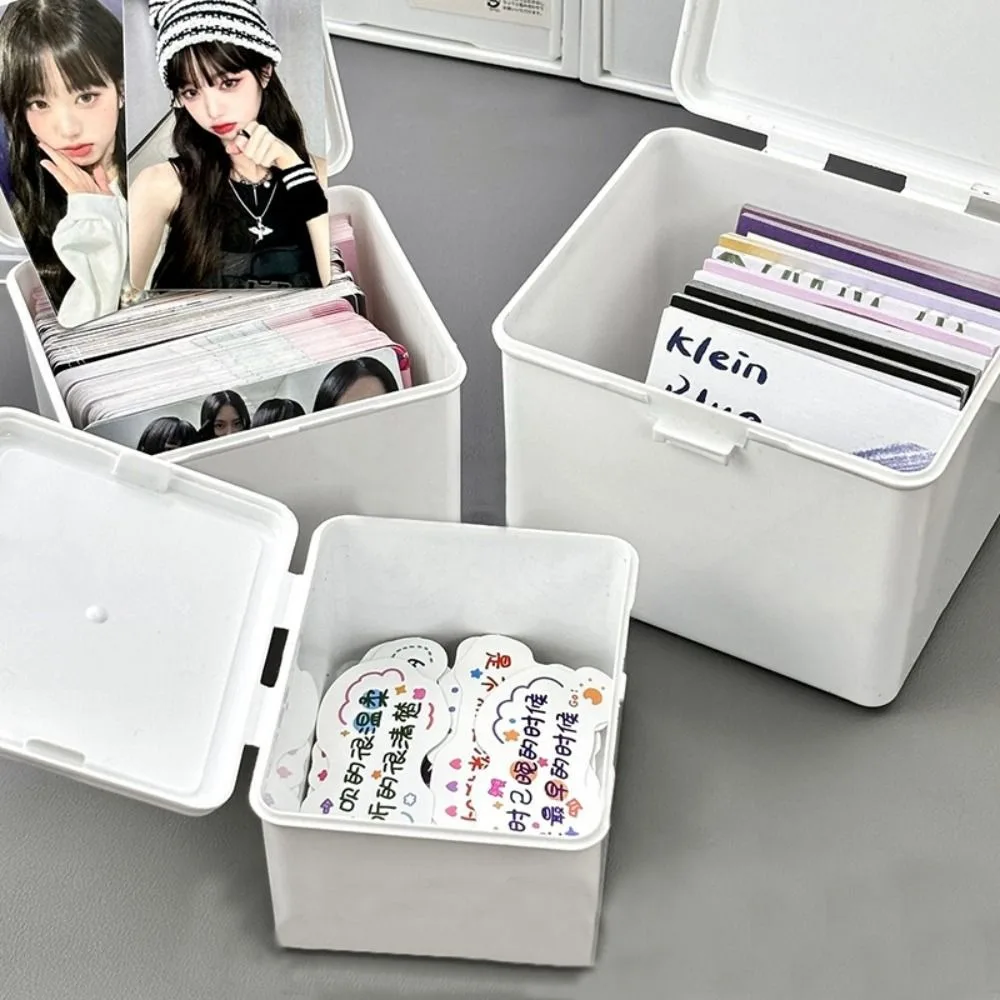 Białe pudełko do przechowywania kart fotograficznych Kpop Idol Cards Photos Collection Box Pojemnik na biżuterię Organizer na karty identyfikacyjne Dekoracje na biurko