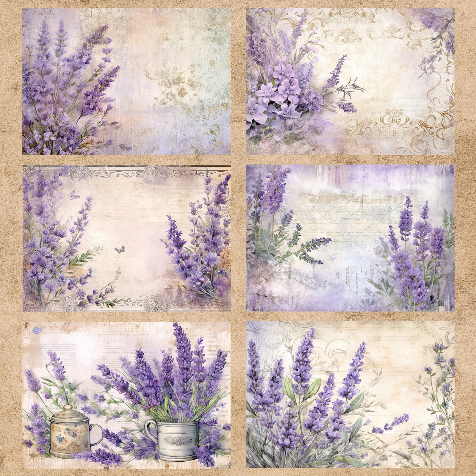 10 Sheets A5 Size Purple Lavender Butterfly House Background Vintage Grunge Journal Planning Scrapbooking