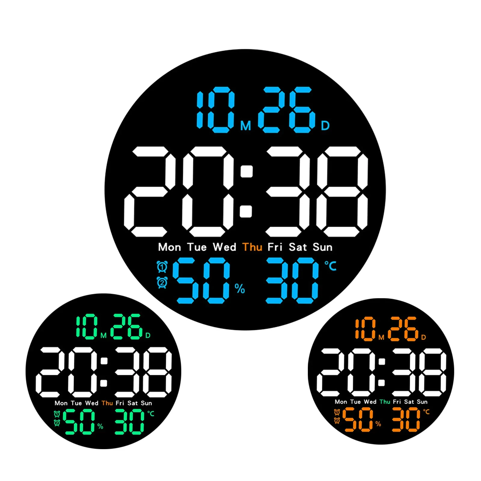 Large LED Digital Wall Clock for Bedroom, Indoor, Temperature, Date, Multi-function, Single-sided, Alarm, Simple