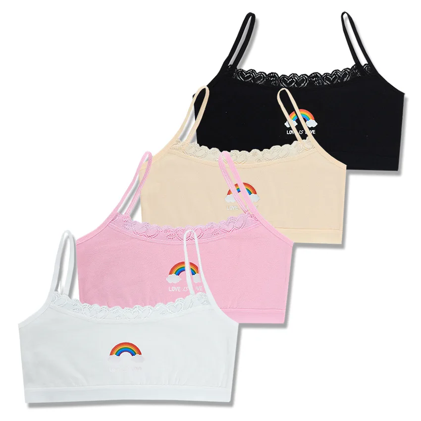 

Teenage Girls Vest Bras Cartoon Cat Print Young Children Student 7-14Y Training Bras Maiden Kids Underwears Tube Tops