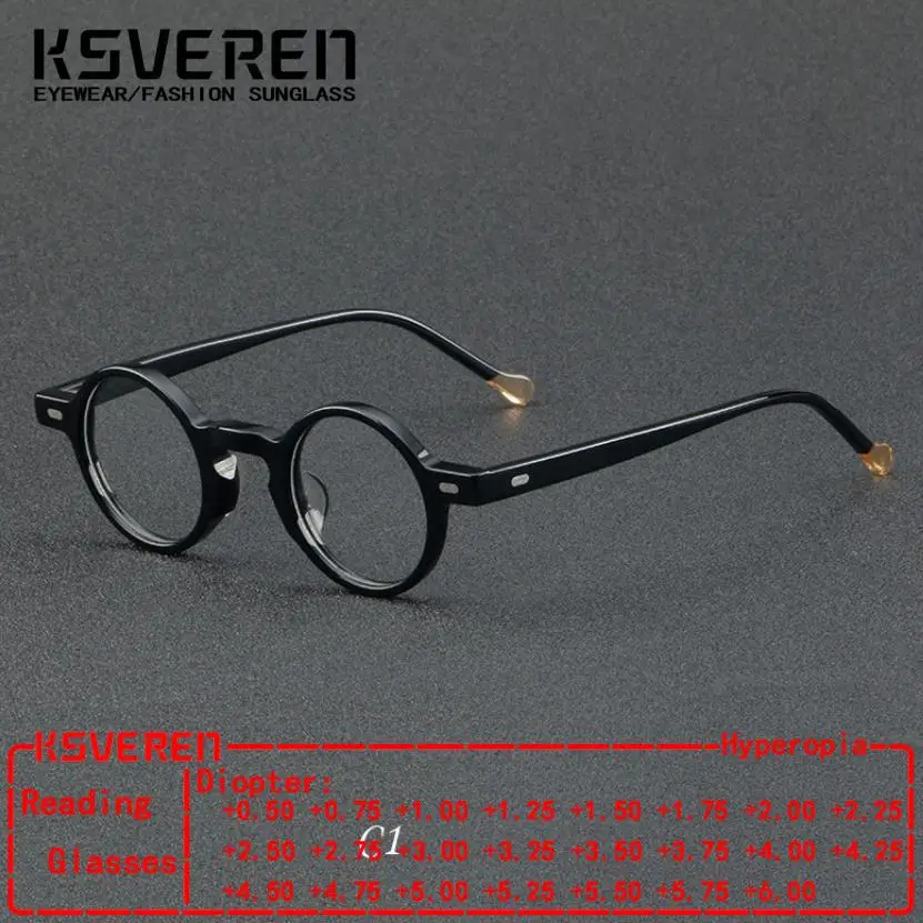 

KSVEREN Round Blue Light Blocking Reading Glasses Acetate Optical Prescription Glasses Frame Men Comfortable Presbyopic Readers