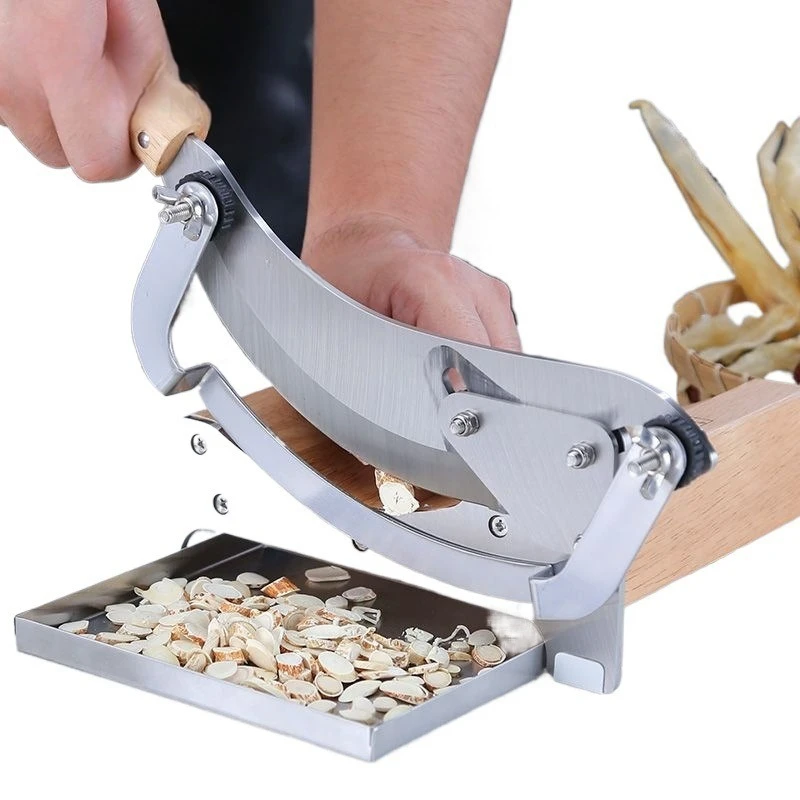 Medicine Manual Slicer Machine Stainless Steel Cutter Machine With Adjustable Thickness Baffle And Rubber Wooden Base