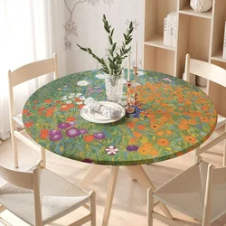 Round Elastic Tablecloth Table Cloth Cover Protector Flowers of Various Waterproof Table Cover for Restaurant Wedding Picnic