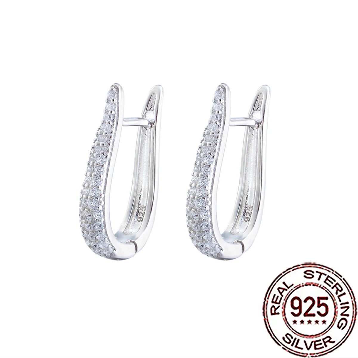 

CWWZircons 925 Sterling Silver Exquisite Cubic Zircon U Shape Hoop Earrings for Women Fine Wedding Party Jewelry Accessory SE148