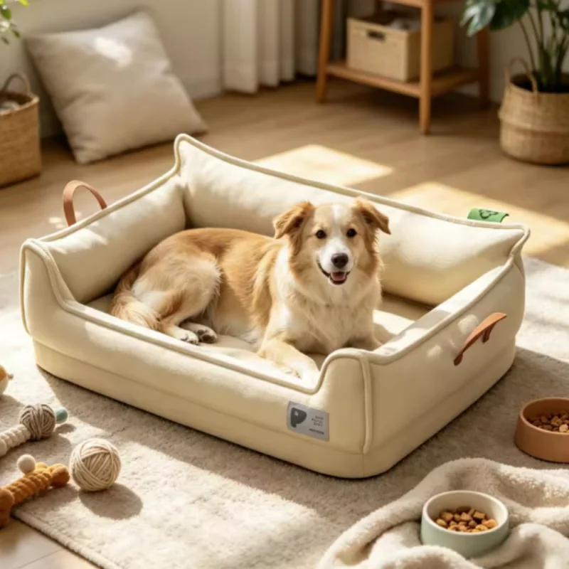 Large Dog Bed Soft Plush Donut Shape Warm Cozy Pet Mat for Small to Extra Large Dogs Leather Rectangular Snuggly Mat