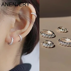 ANENJERY Minimalist Zircon Heart Wave Small Hoop Earrings for Women Girl Fashion Daily Party Jewelry Accessories
