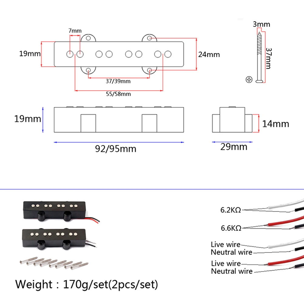 

4 String Electric Bass Pickups Bridge Neck Pickups Set for Jazz JB Bass Guitar Open Style Guitar Parts and Accessories GMB07