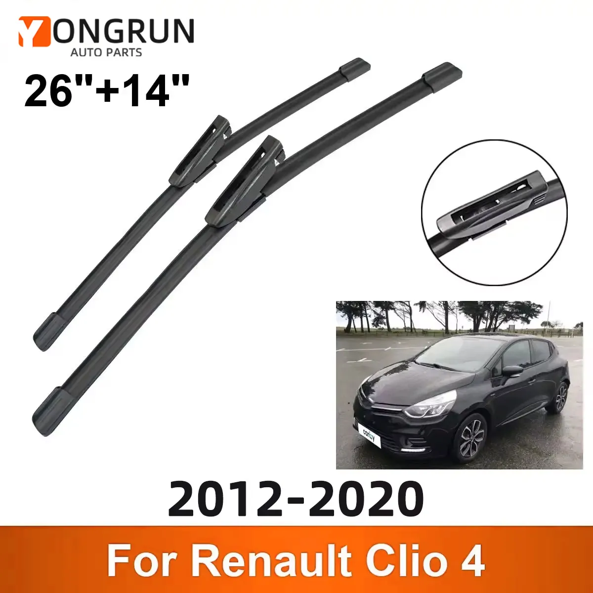 Limpiaparabrisas de coche YONGRUN para Renault Clio 4 2012-2020 26 "+ 14" limpiaparabrisas delantero trasero cepillos cortador accesorios 2012 2013 2015 2018