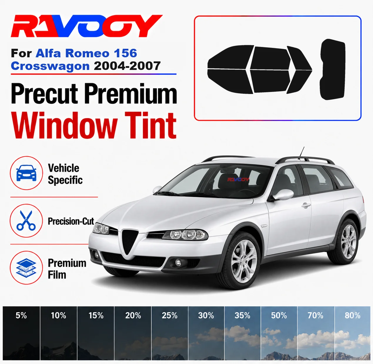 Premium Precut Window Tint Kit Front Rear Windows Rear Windshield For Alfa Romeo 156 Crosswagon 2004-2007 Nano Ceramic Film