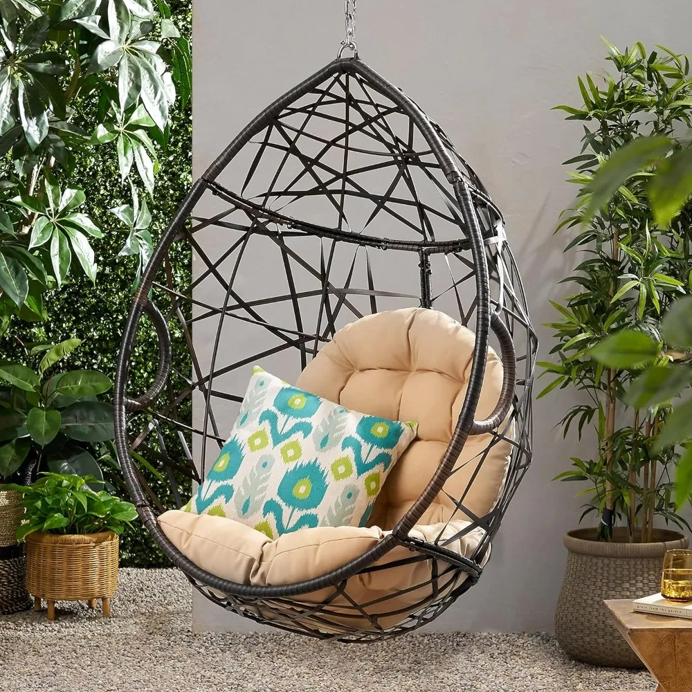 

Wicker Egg Chair Outdoor with Cuhsion, Indoor Rattan Hanging Swing Egg Chair Without Stand for Bedroom Living Room, Patio Lounge