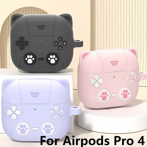 For AirPods 4 2024 Earphones Case Cute Cat Paws Silicone Protective Covers & Hook Earbuds Charging Case For Air Pods Pro 4 Case