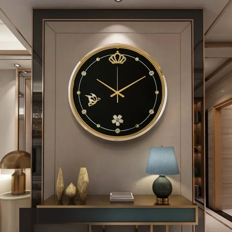 Modern simple wall living room home round clock wall hanging light luxury brass creative Internet celebrity silent decorative