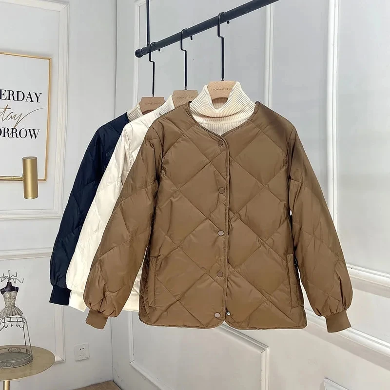 New Autumn Winter Lightweight Women Warm Short Parka Women Casual Solid Loose Puffer Stand Collar Cotton Padded Outwear