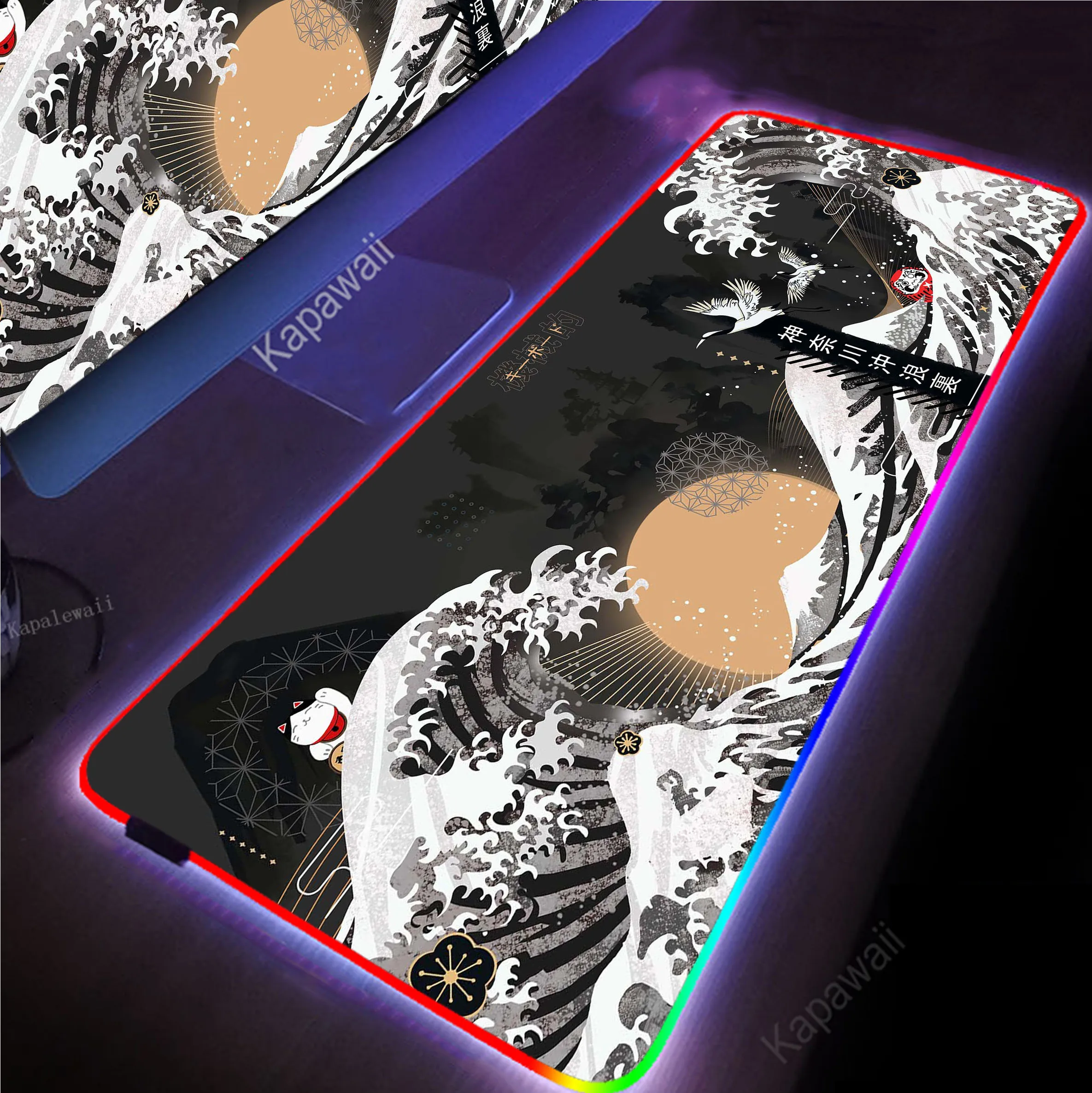 

Игровой коврик для мыши Great Wave Off RGB с подсветкой, геймерский коврик для мыши, мышь светодиодный XXL, коврик для мыши, коврик для клавиатуры, компьютерный коврик для мыши