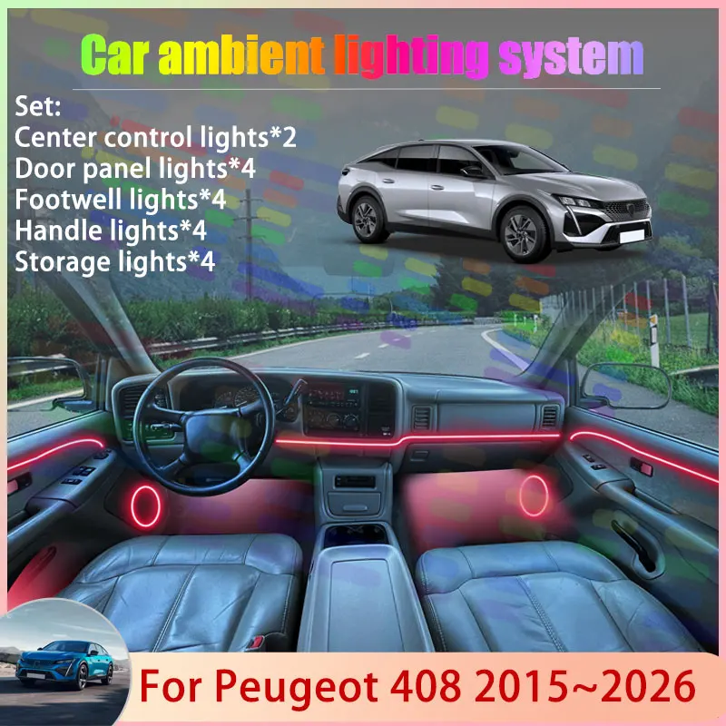 

For Peugeot 408 T9 2015~2026 Dongfeng Fukang ES60 2/18 in 1 Car Atmosphere Light Lamp RGB Shade Ensemble Streamer Atmosphere Set